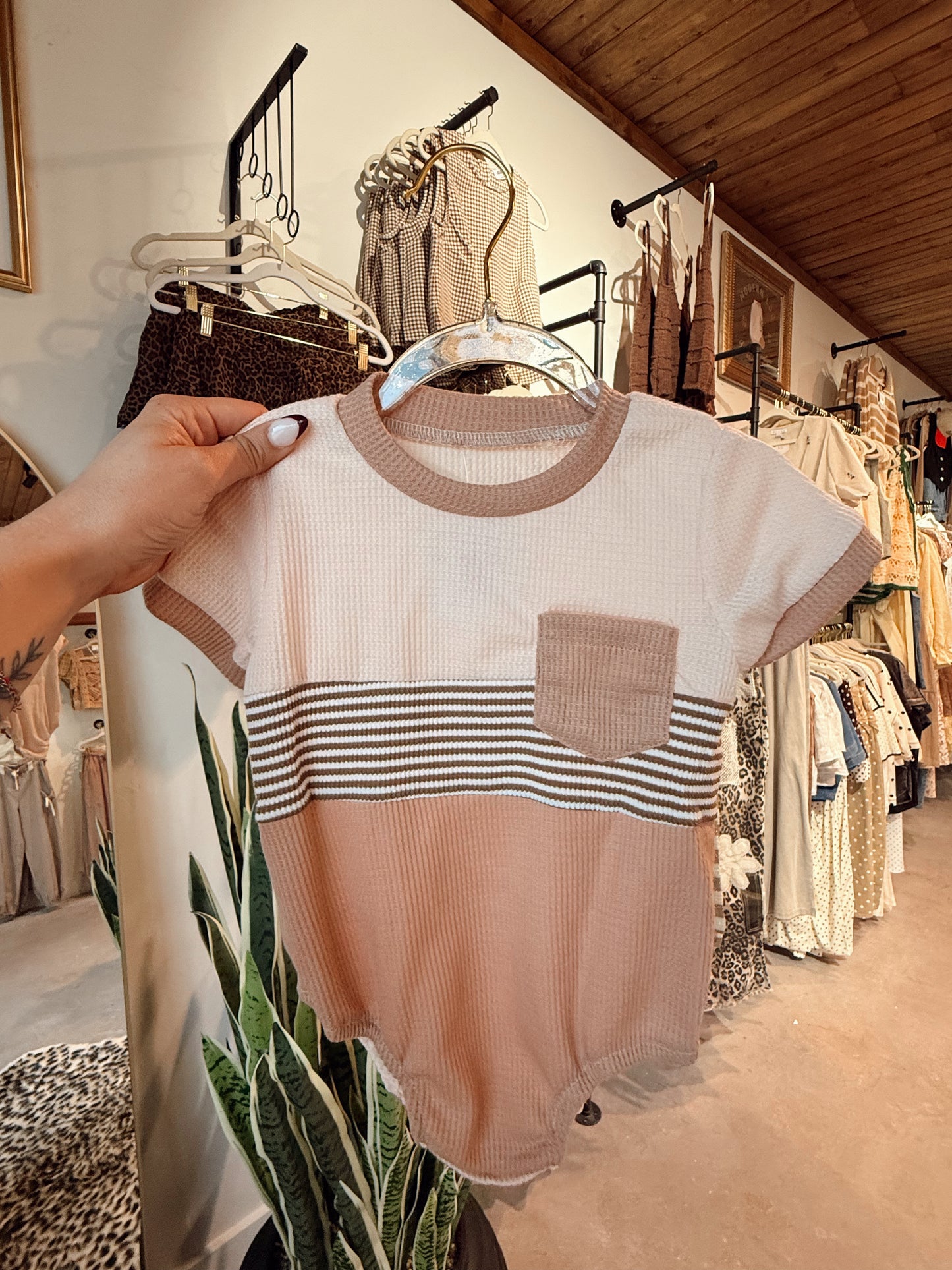 Tan Color Block Onesie