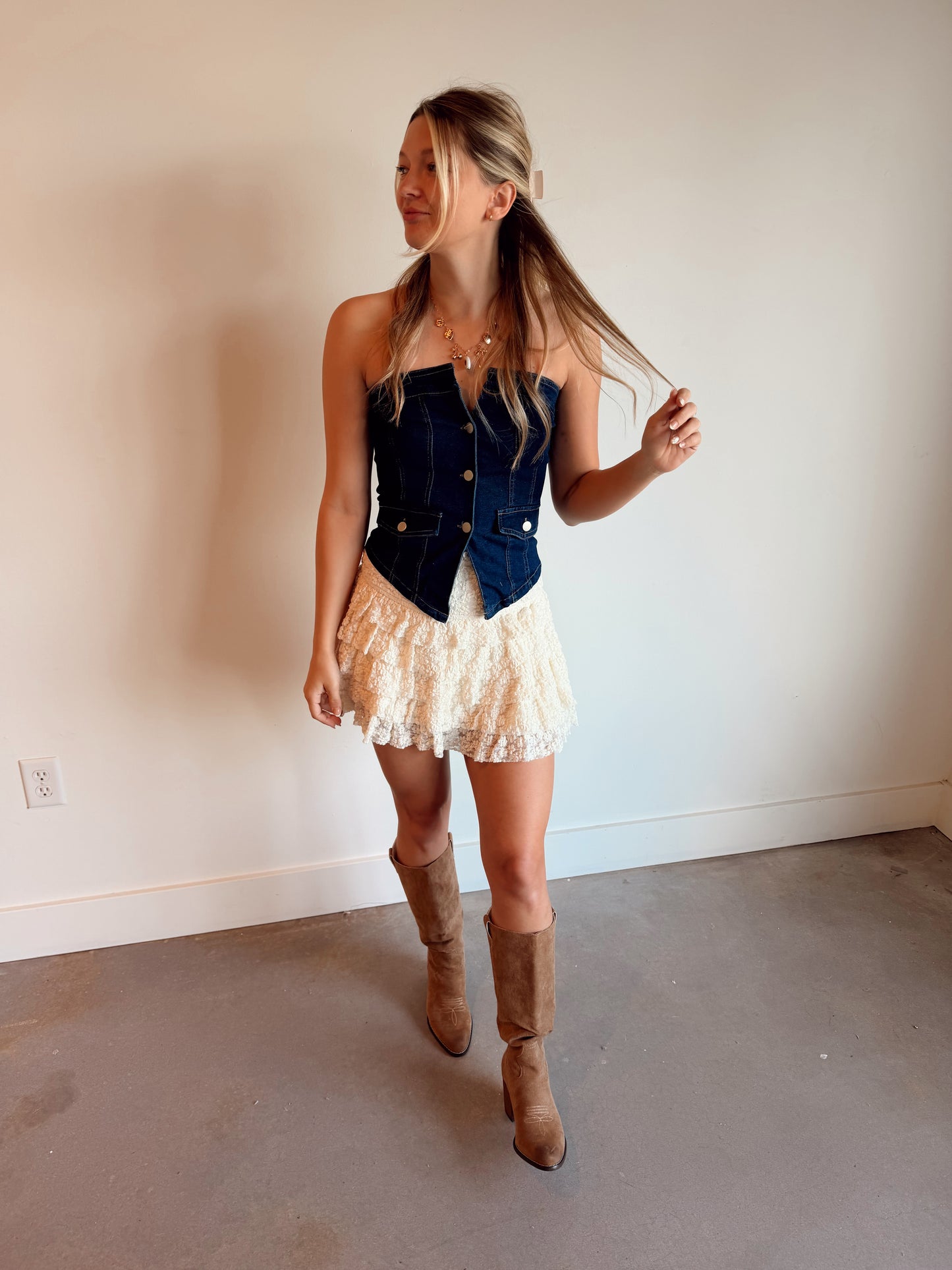 Lace Ruffle Skirt (Cream)