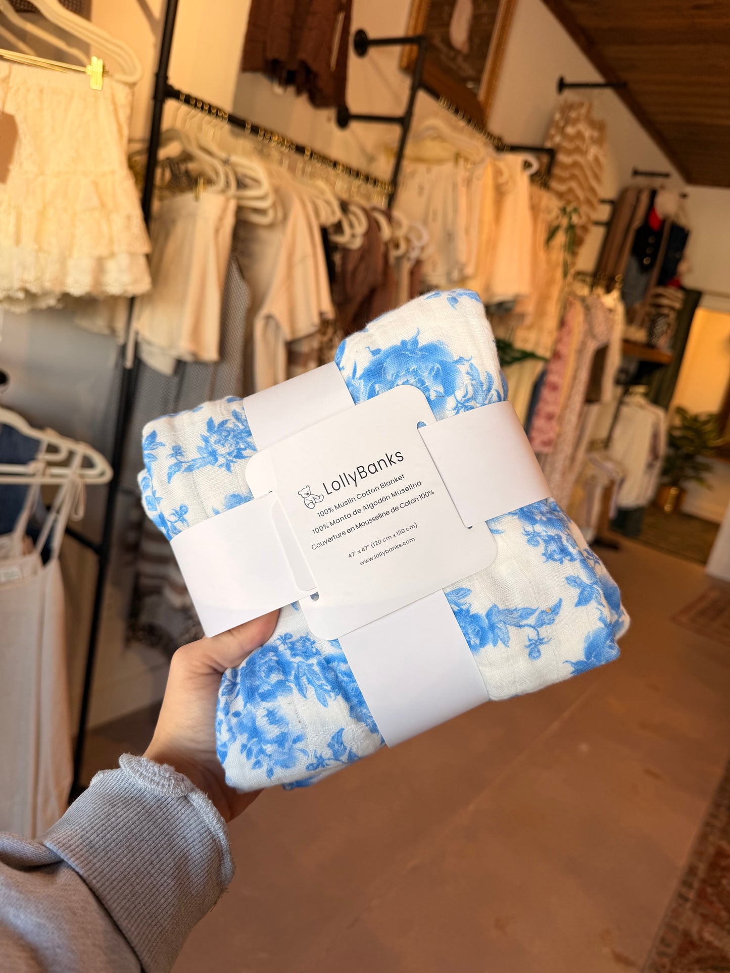 Blue Floral Muslin Blanket