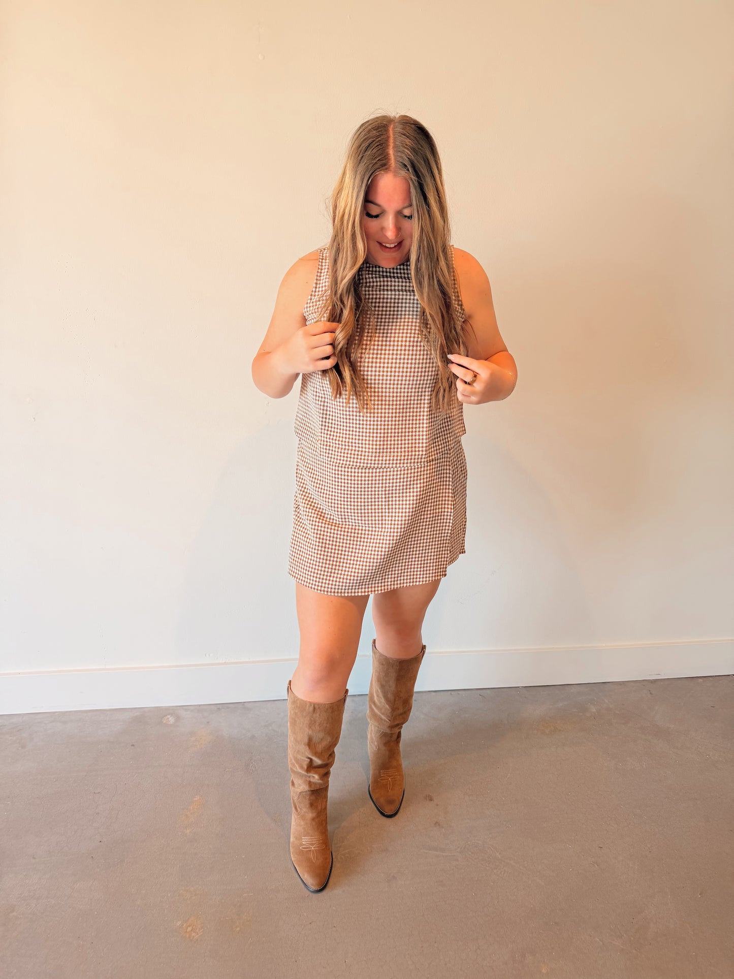 Brown Gingham Skort
