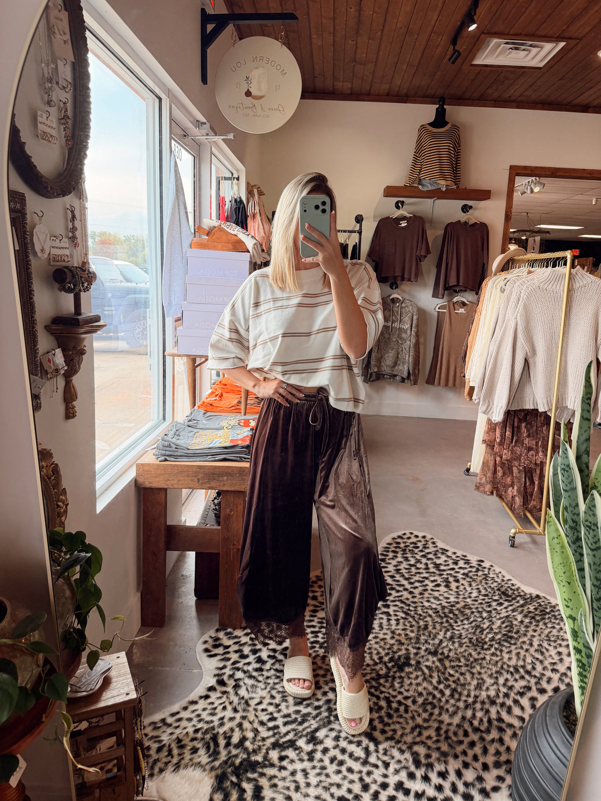 Striped Knit Short Sleeve Sweater