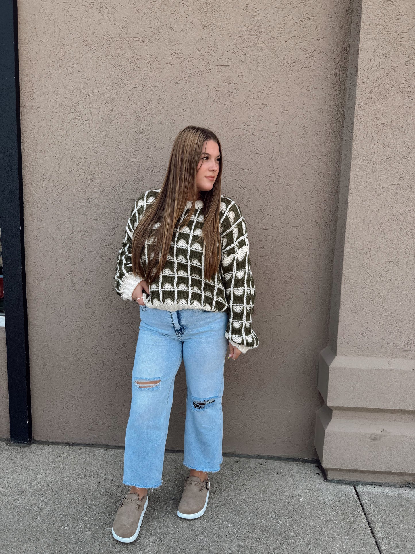 Green & Cream Chunky Sweater