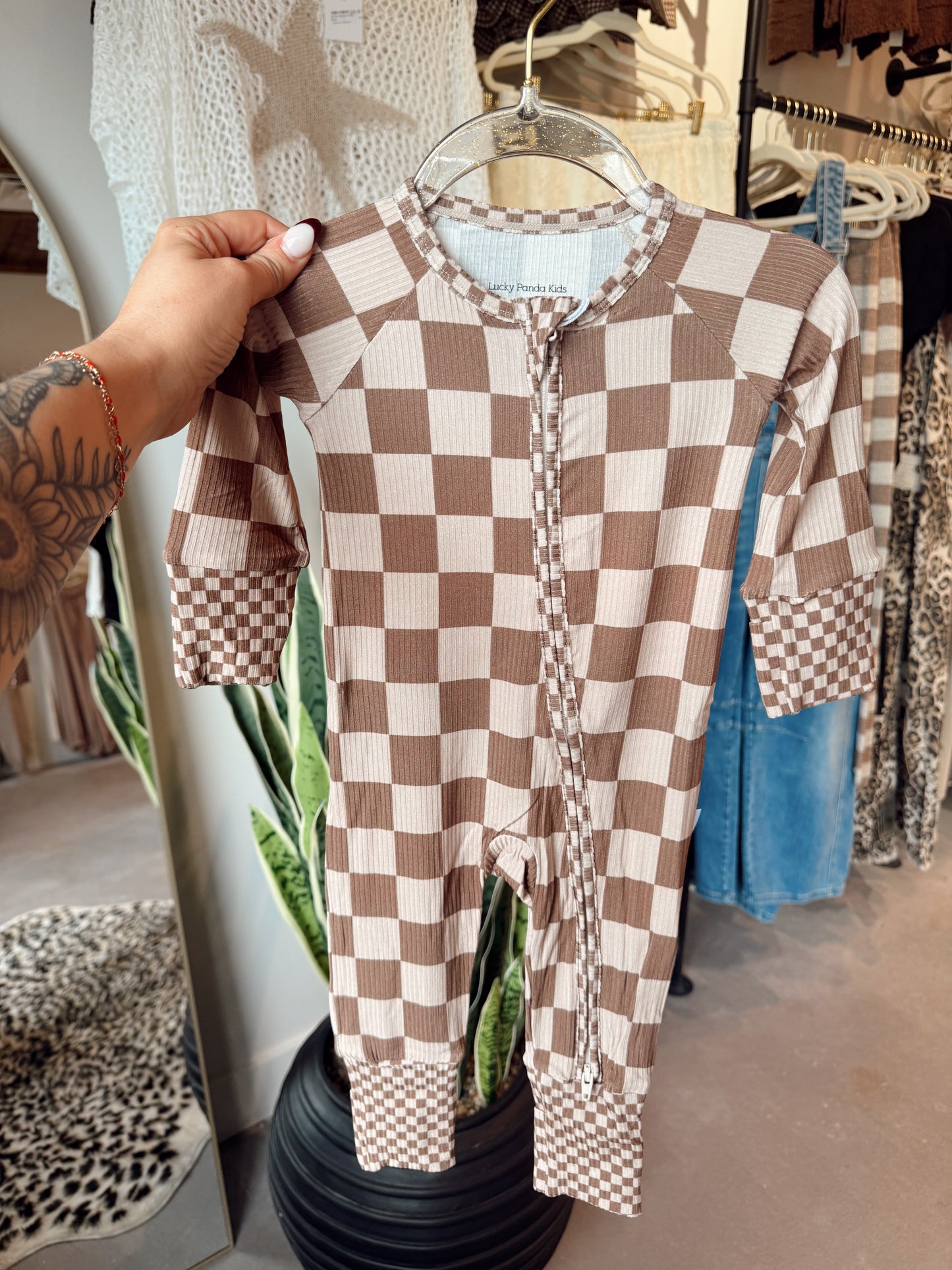 Ribbed Latte Check Bamboo Sleeper