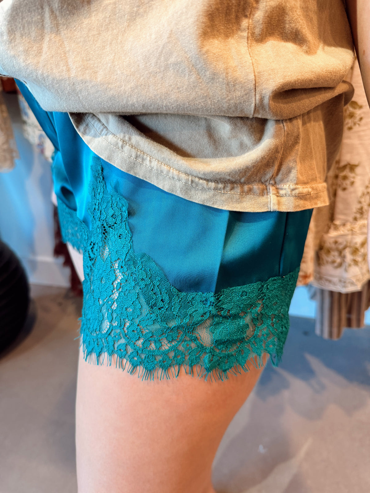 Emerald Silky Lace Shorts