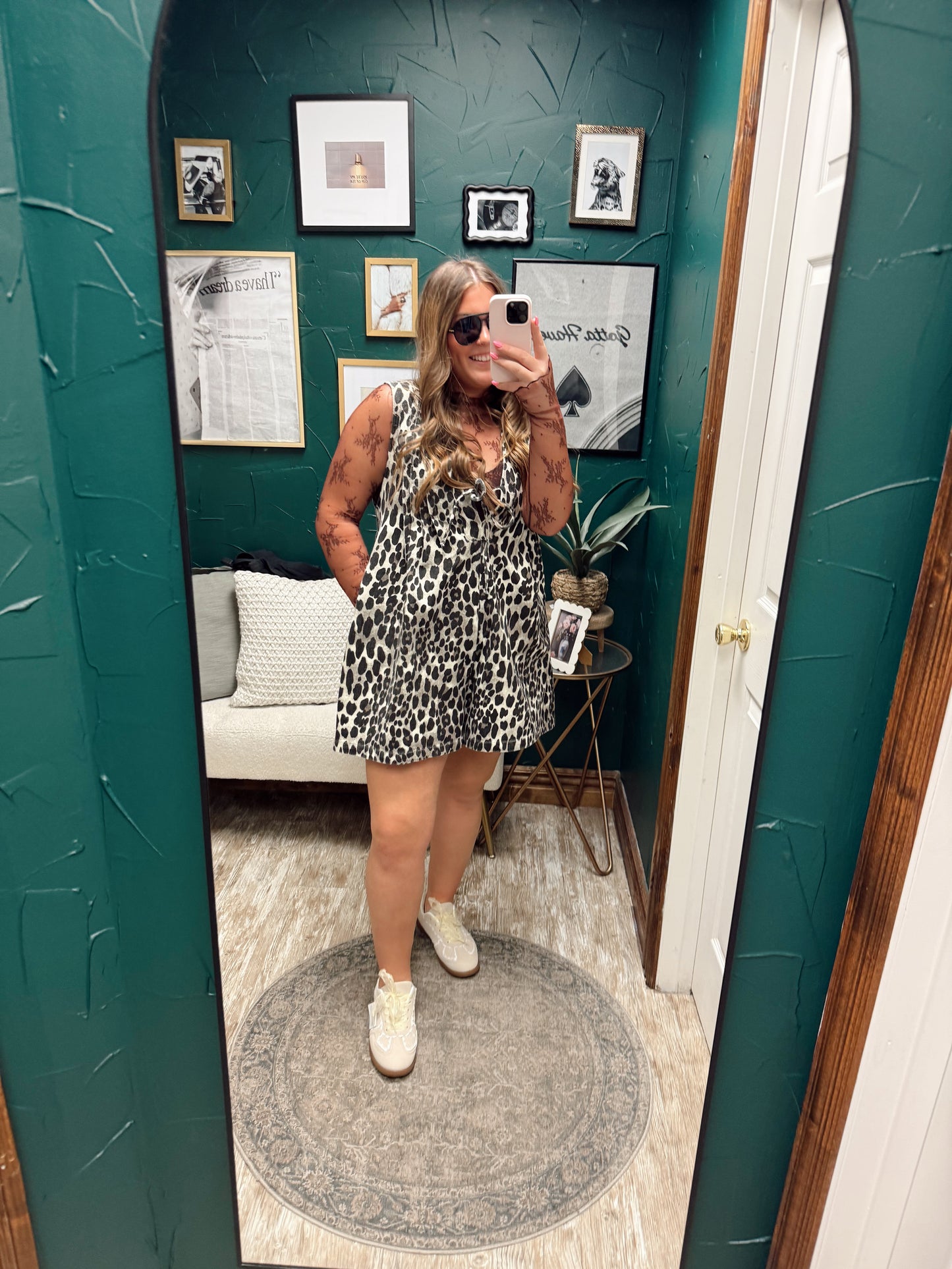 Pleated Denim Leopard Romper