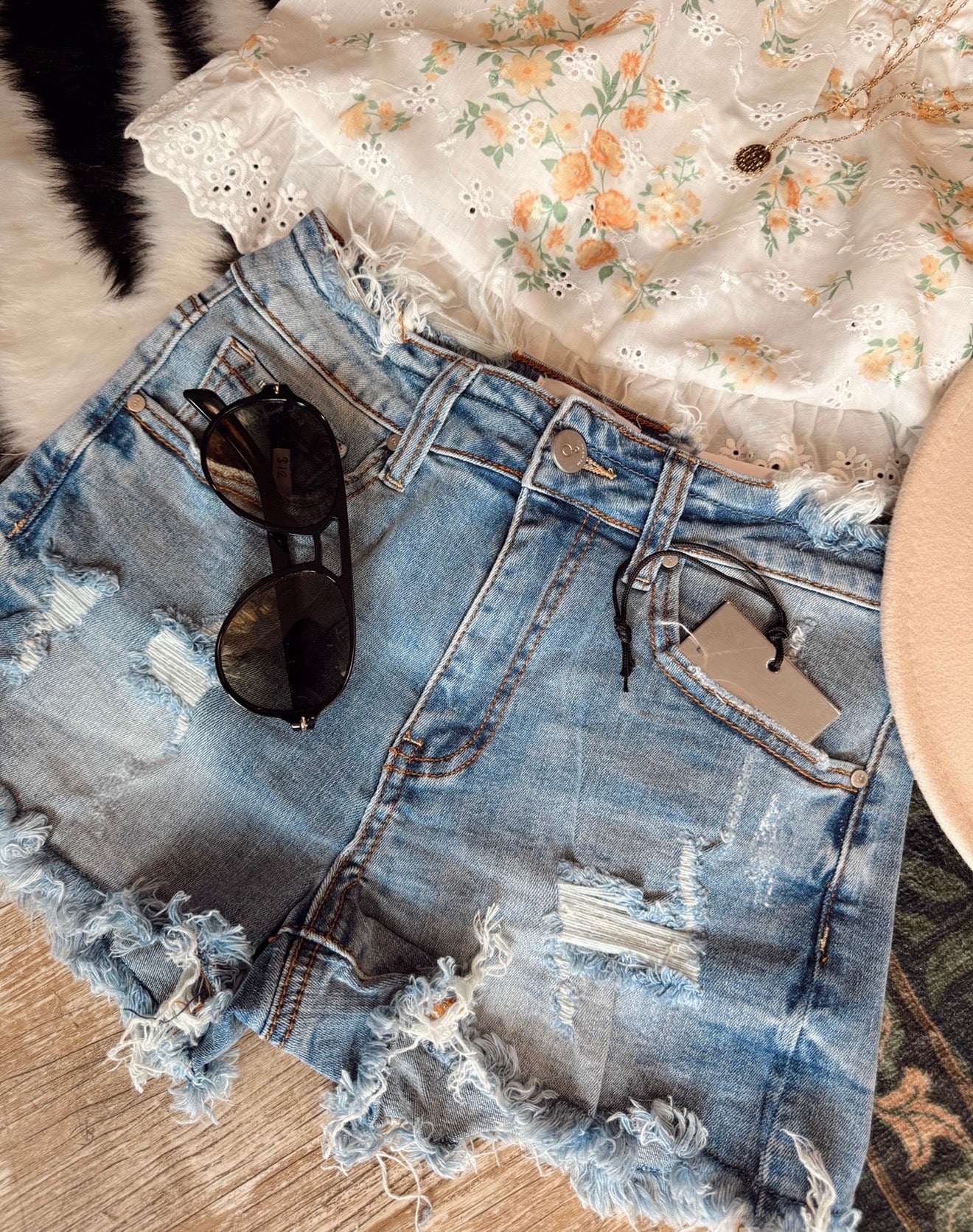 Medium Wash Mid Rise Shorts