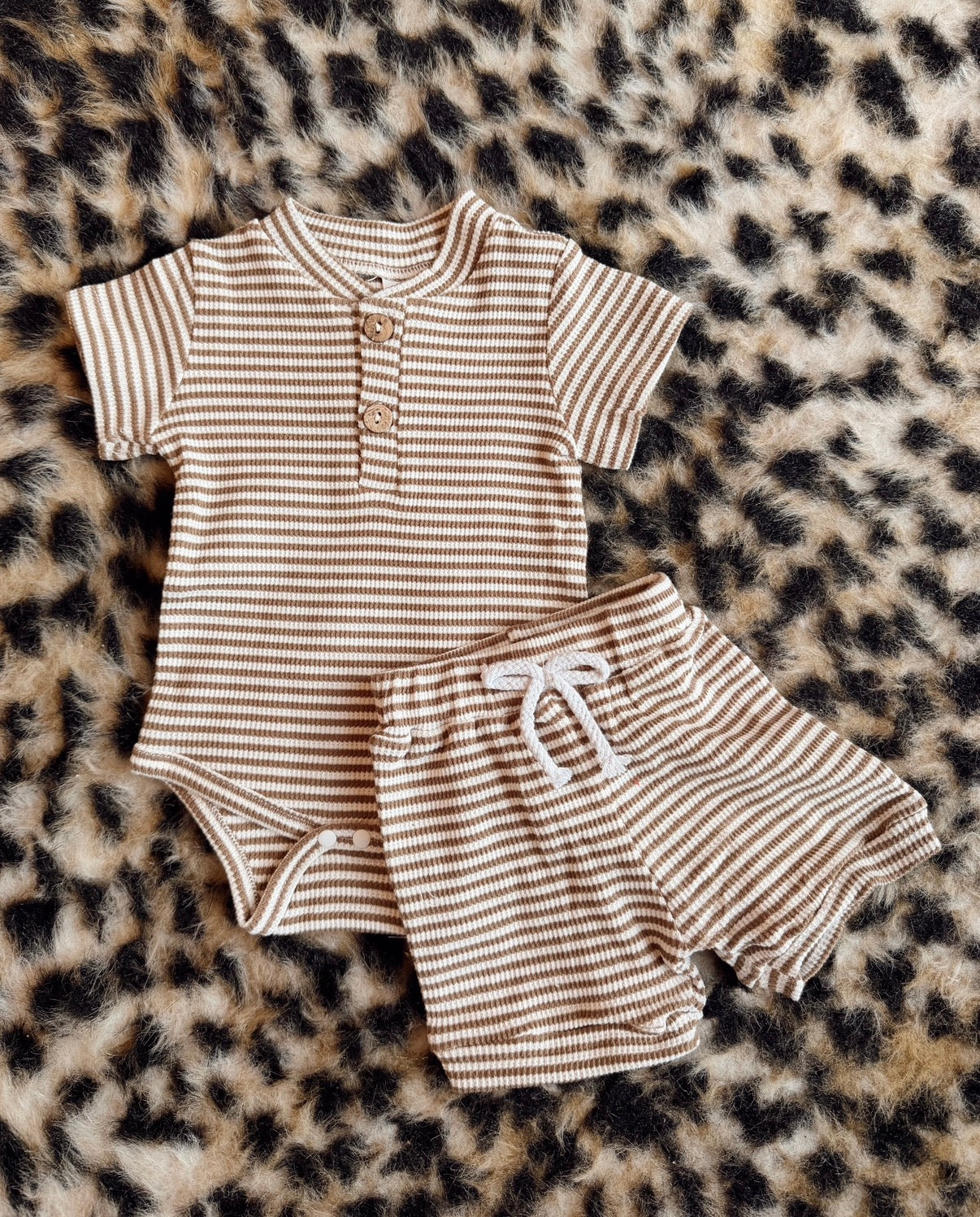Button brown stripe short set