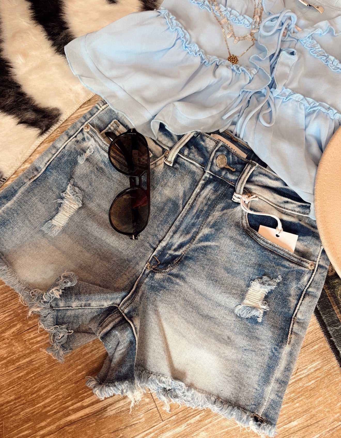 Medium Wash High Rise Shorts