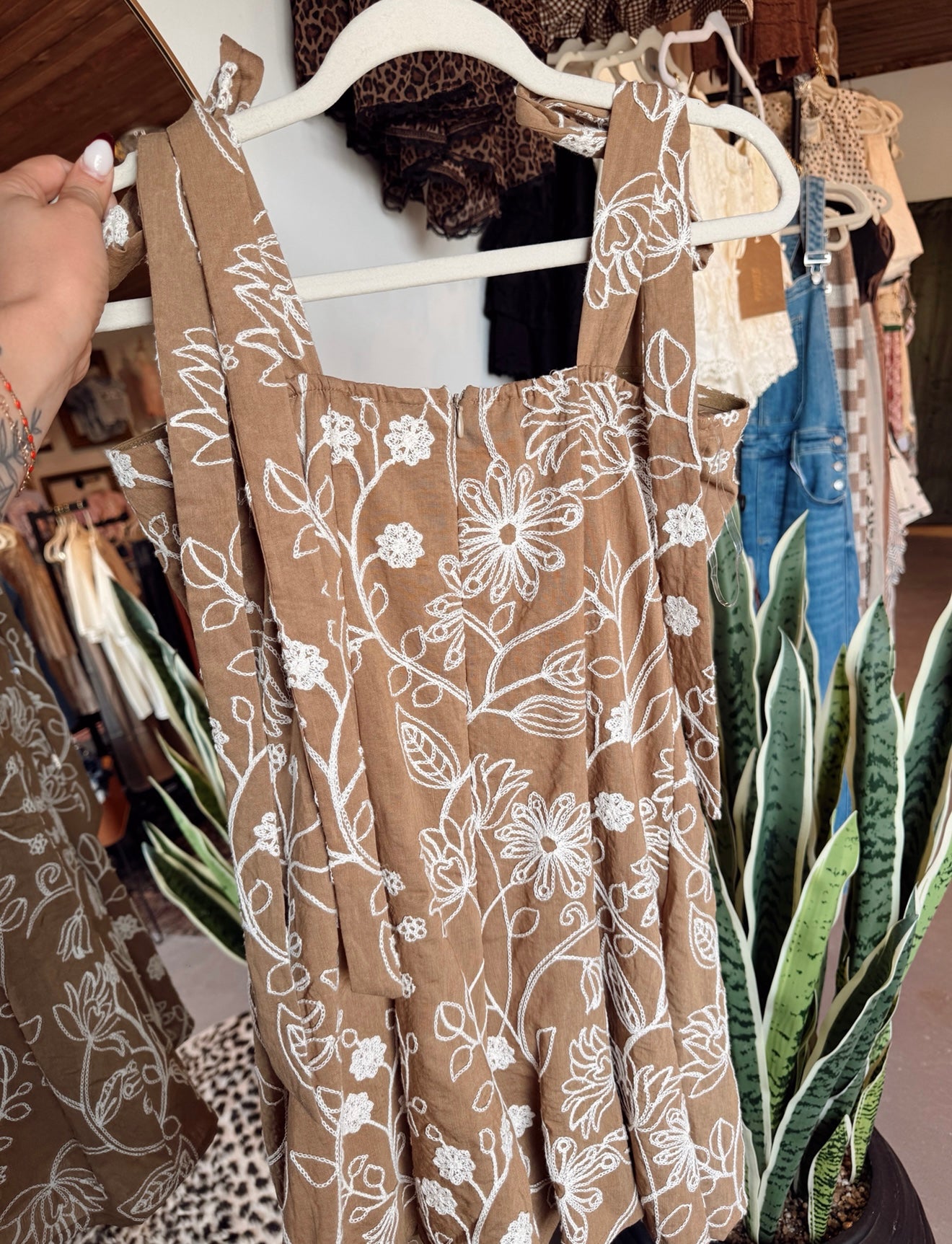Emma Embroidered Romper (Brown)