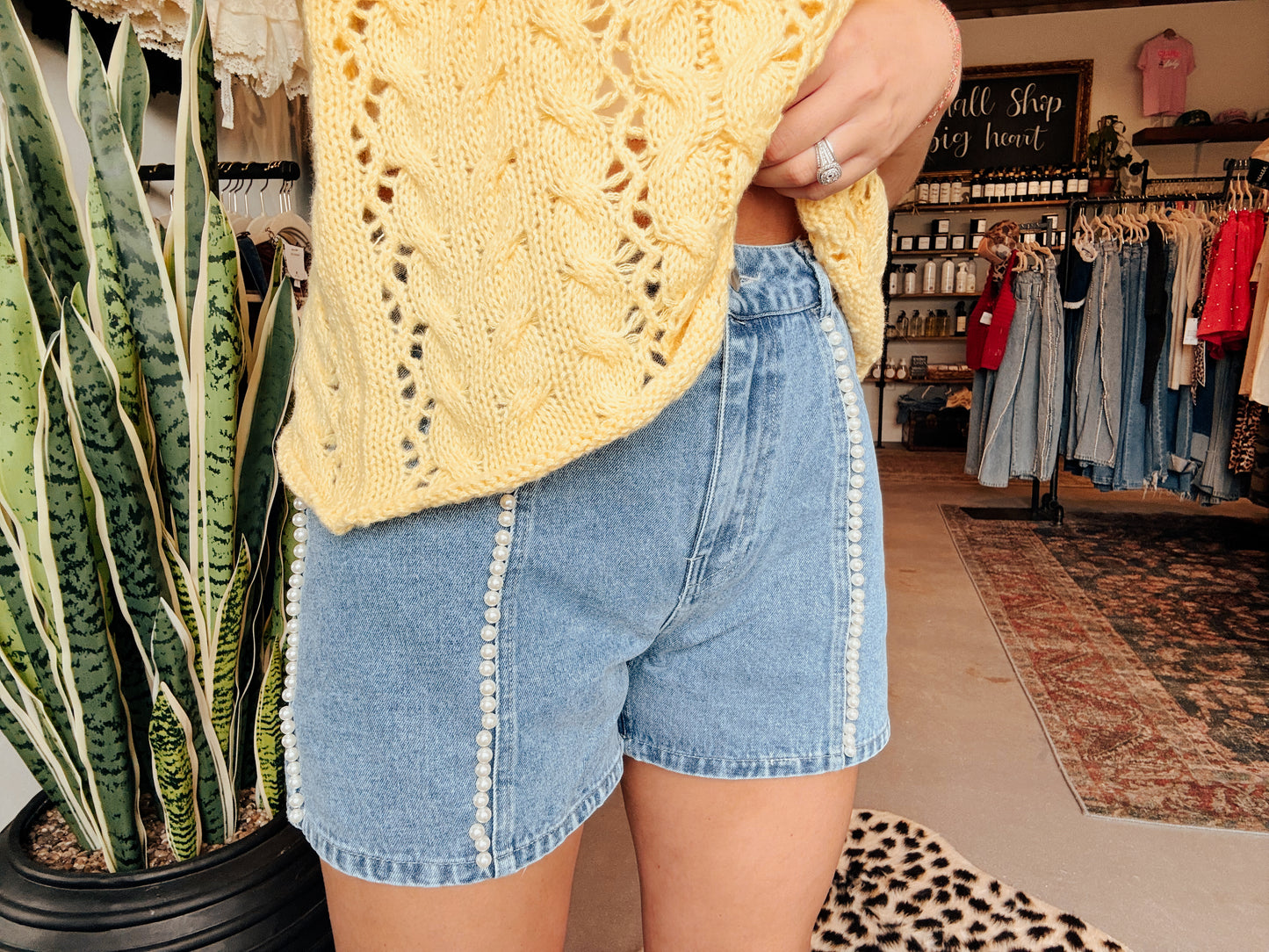 Pearl Lined Denim Shorts