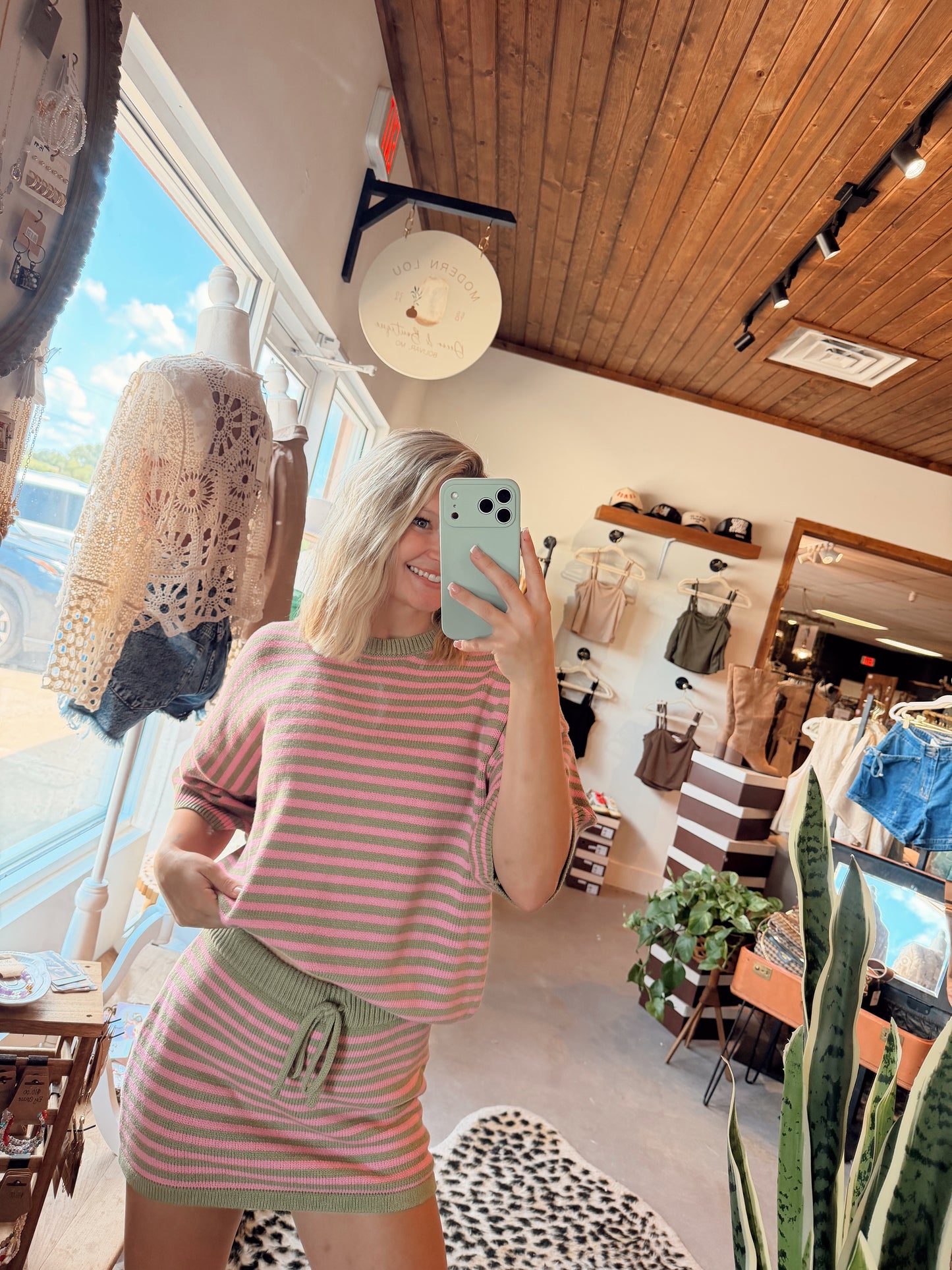 Pink & Green Stripe Skirt