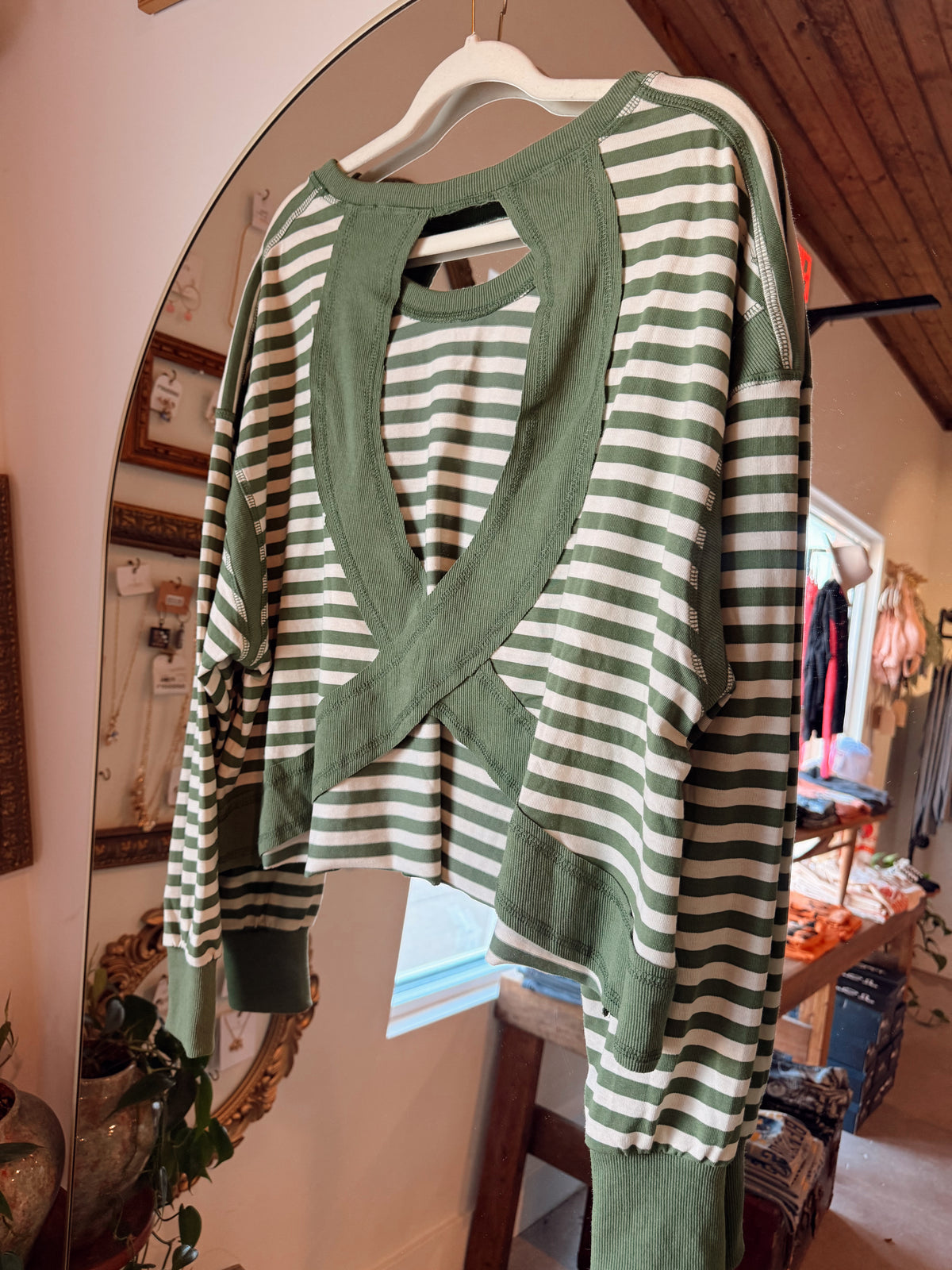 Green Stripe Open Back Top