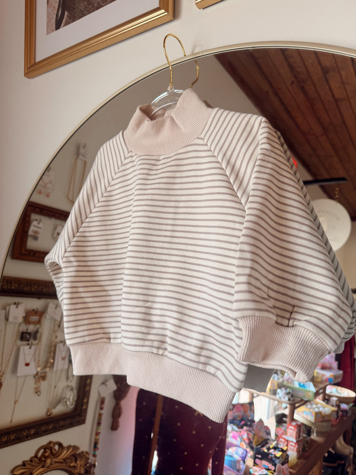Cream Stripe Mockneck Kids