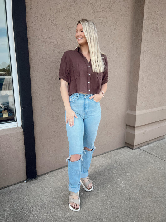 Adore You Button Top (Mocha)