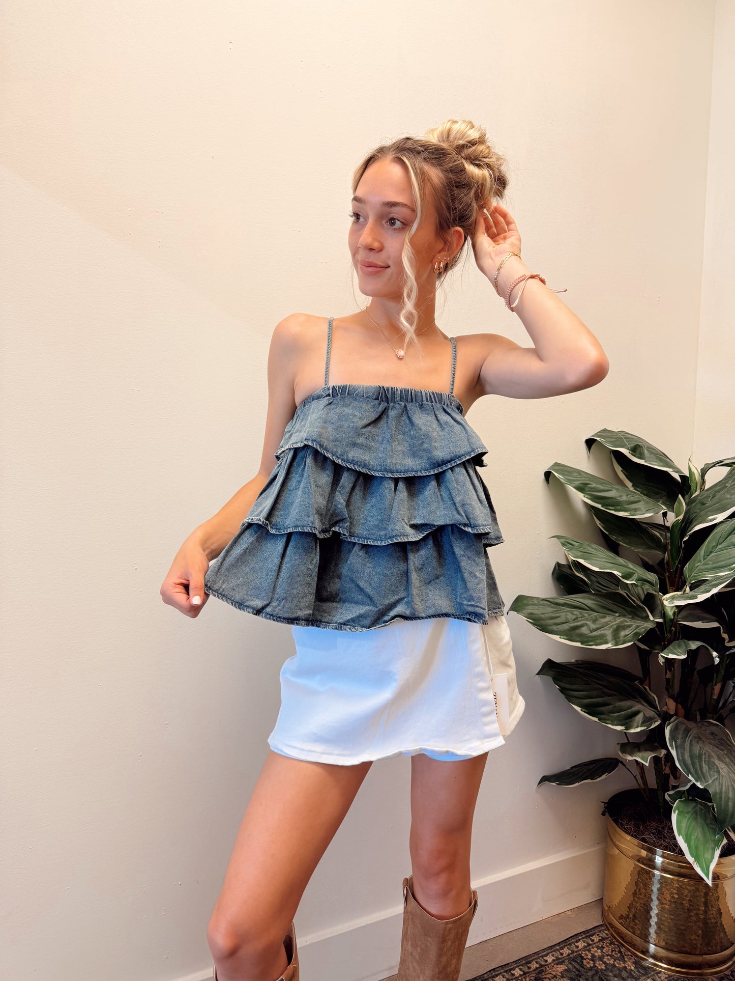 Denim Layered Babydoll Tank