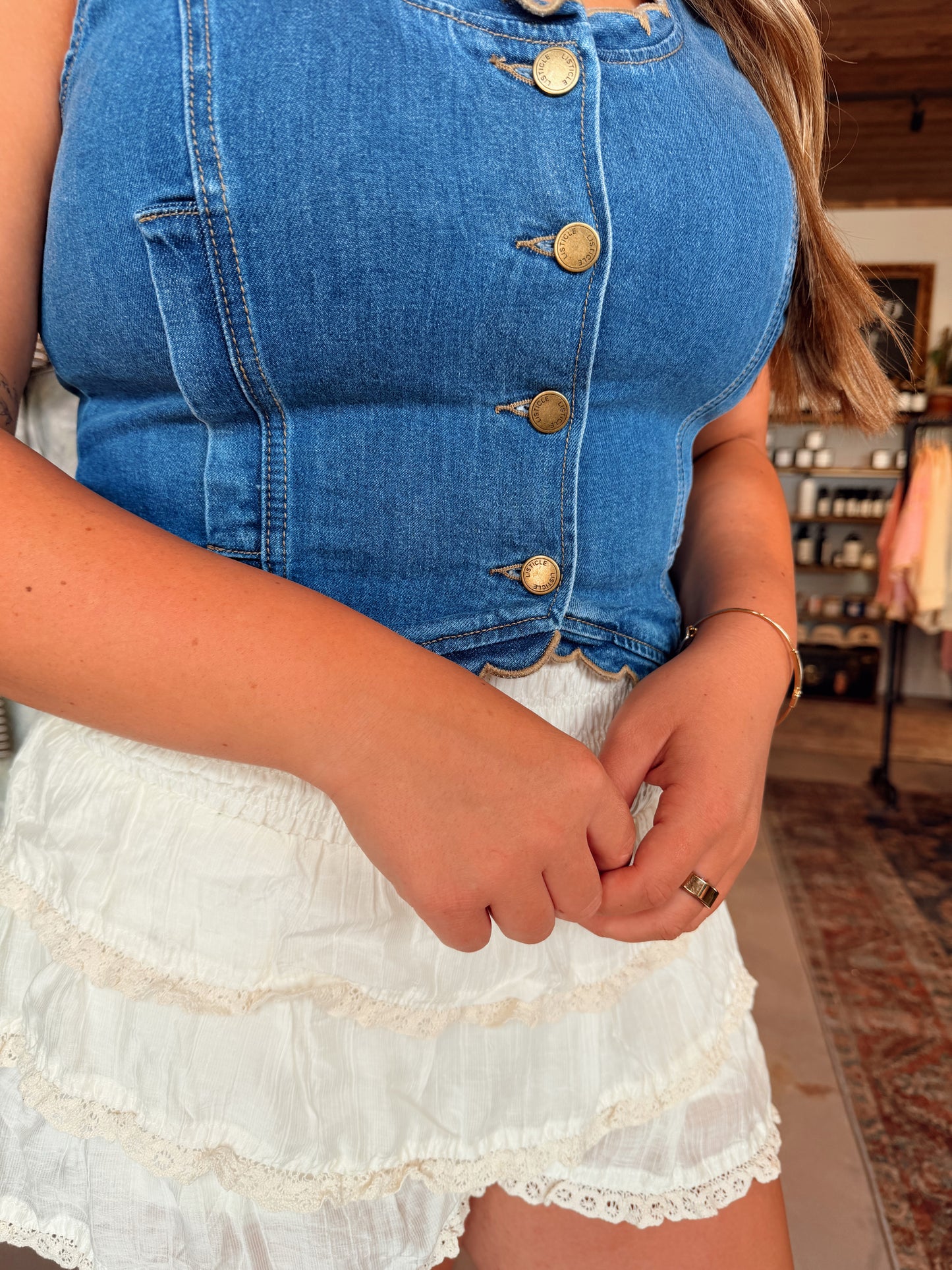 Denim Scallop Vest
