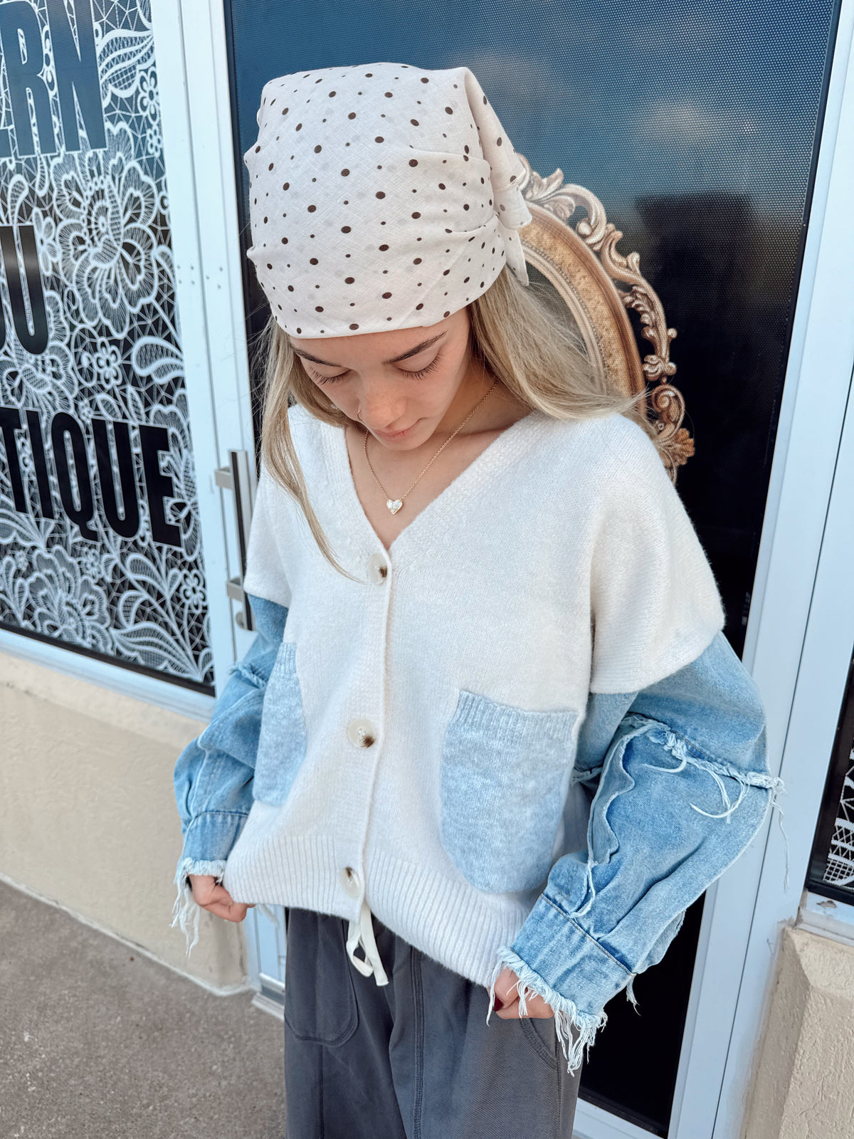 Oatmeal Denim Sleeve Sweater