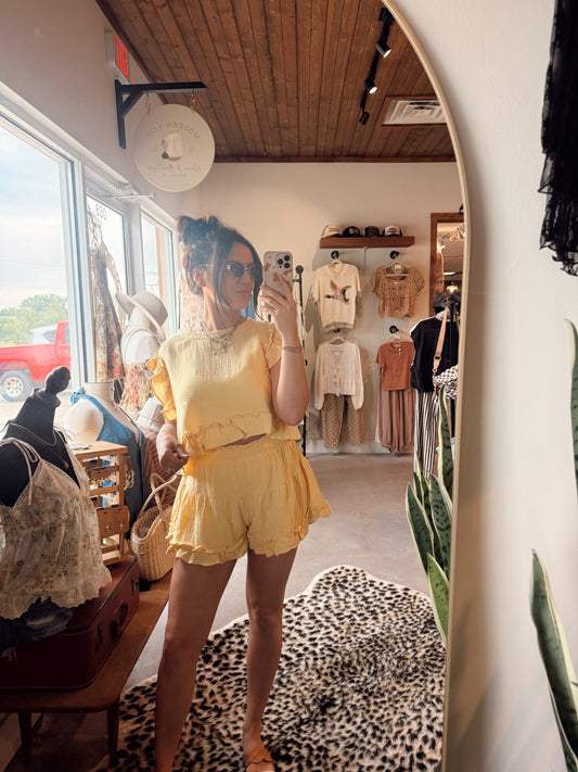 Yellow Ruffle Linen Set