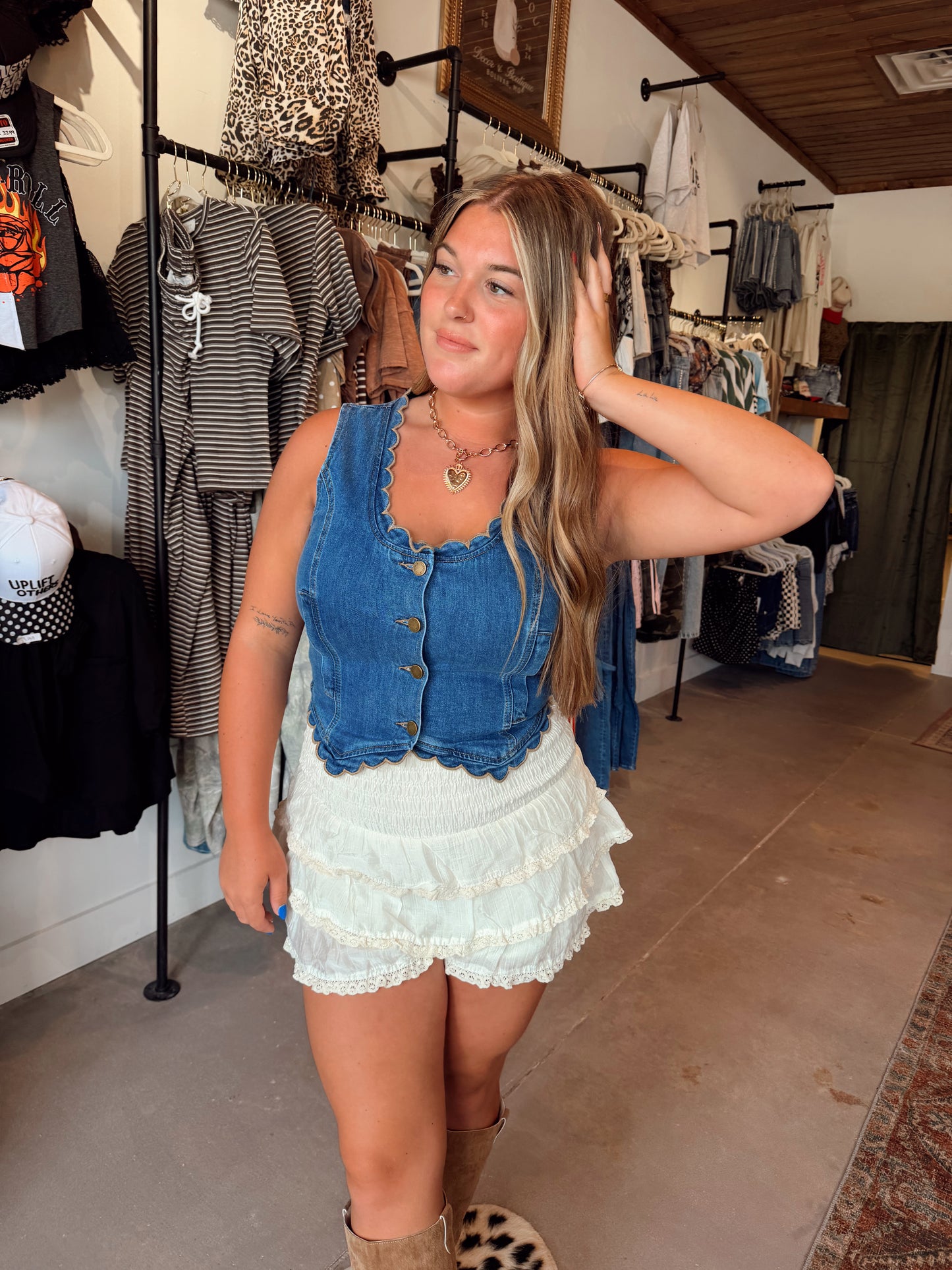 Denim Scallop Vest