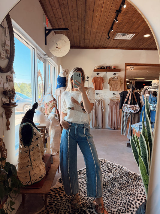 Pearl Lined Barrel Jeans