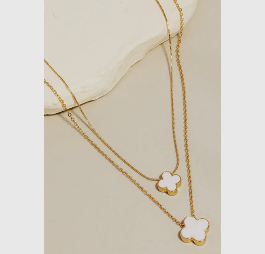 White Double Clover Necklace