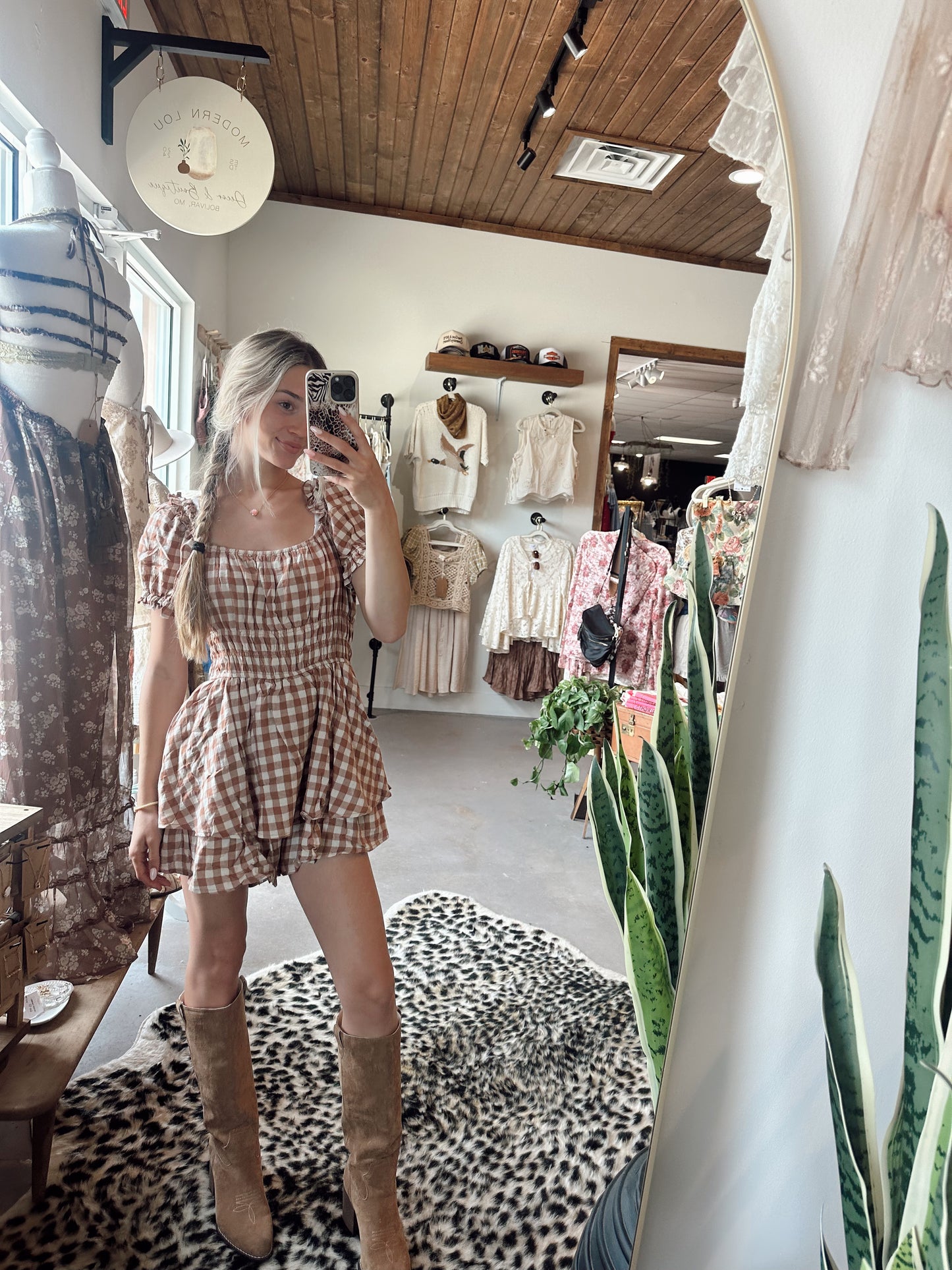 Brown Gingham Romper