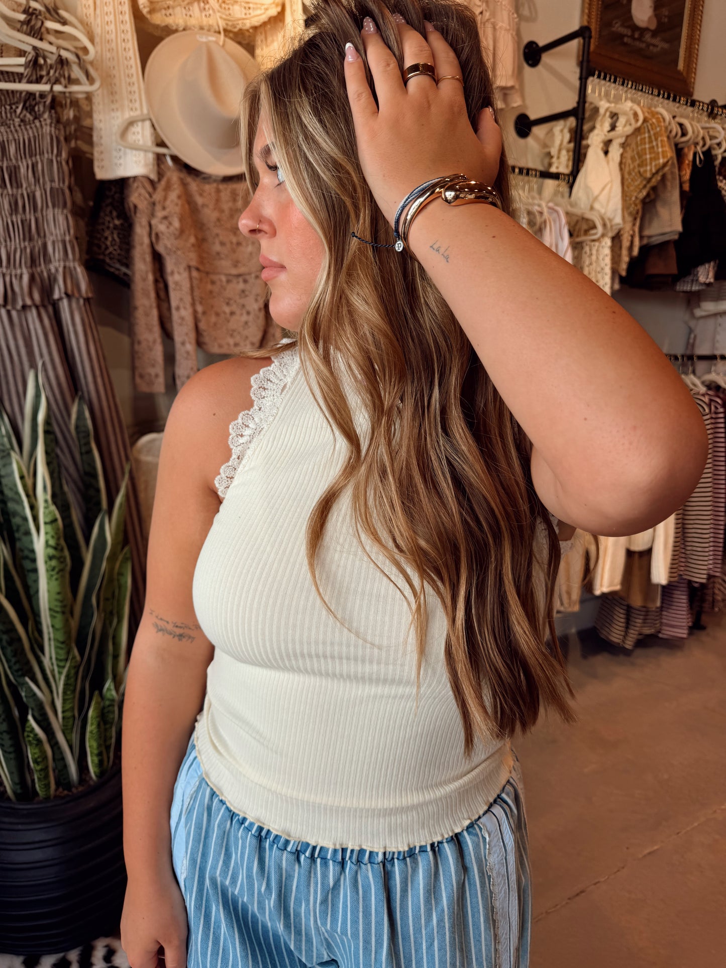 Ivory Lace Trim Tank