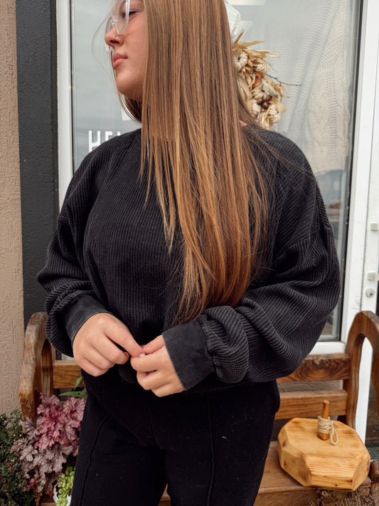 Riley Black Waffle Top