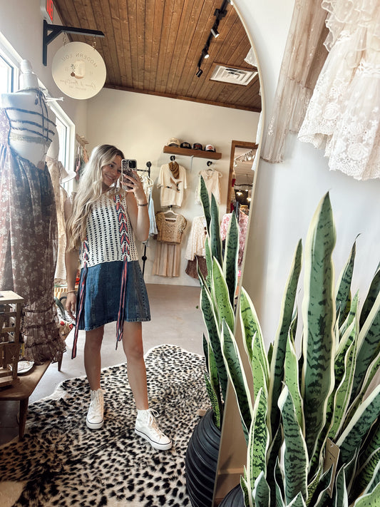 Red, White, Blue and Tie Top