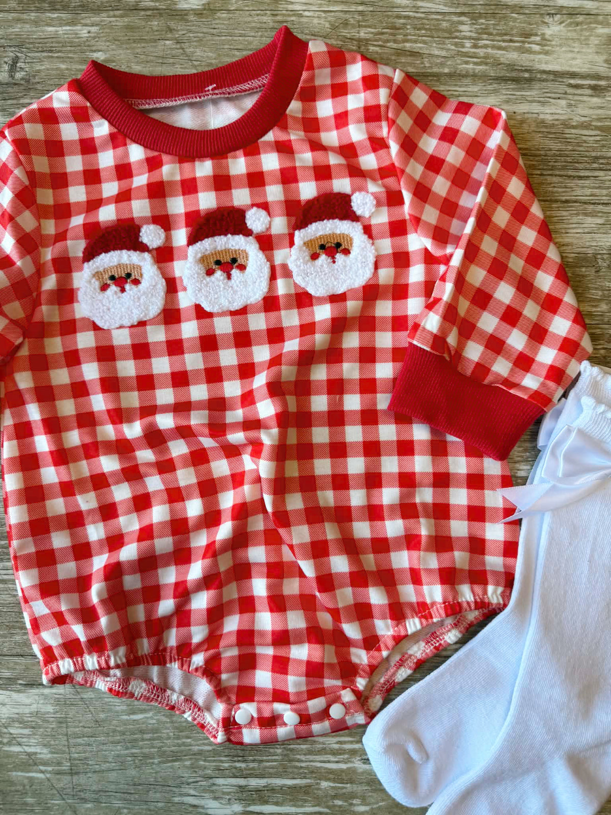 Gingham Santa Onesie