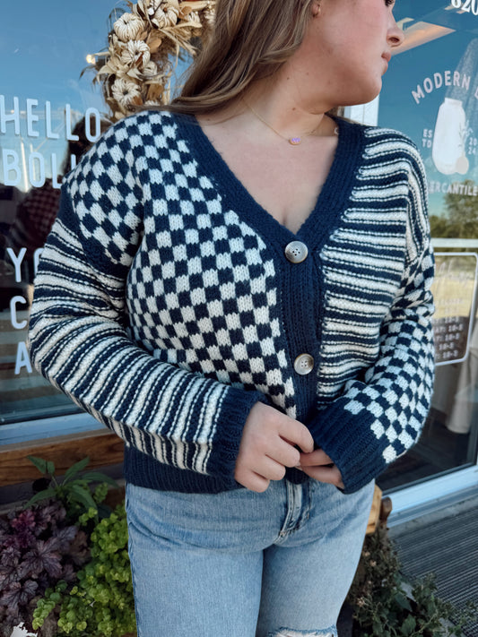Navy Pattern Mix Sweater