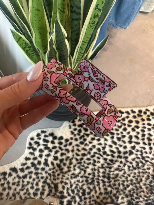 Pink Floral Claw Clip