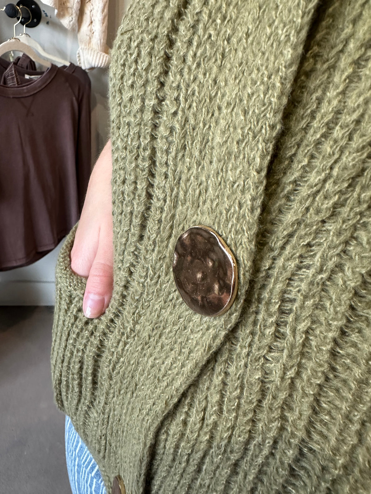 Olive Gold Button Vest