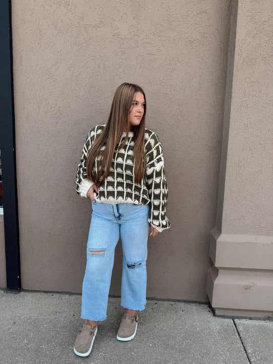 Green & Cream Chunky Sweater