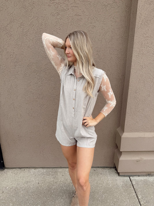 Pin Stripe Romper (Beige)