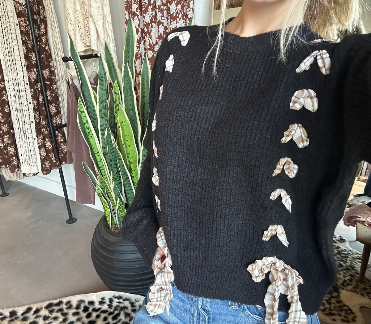 Plaid Braided Sweater