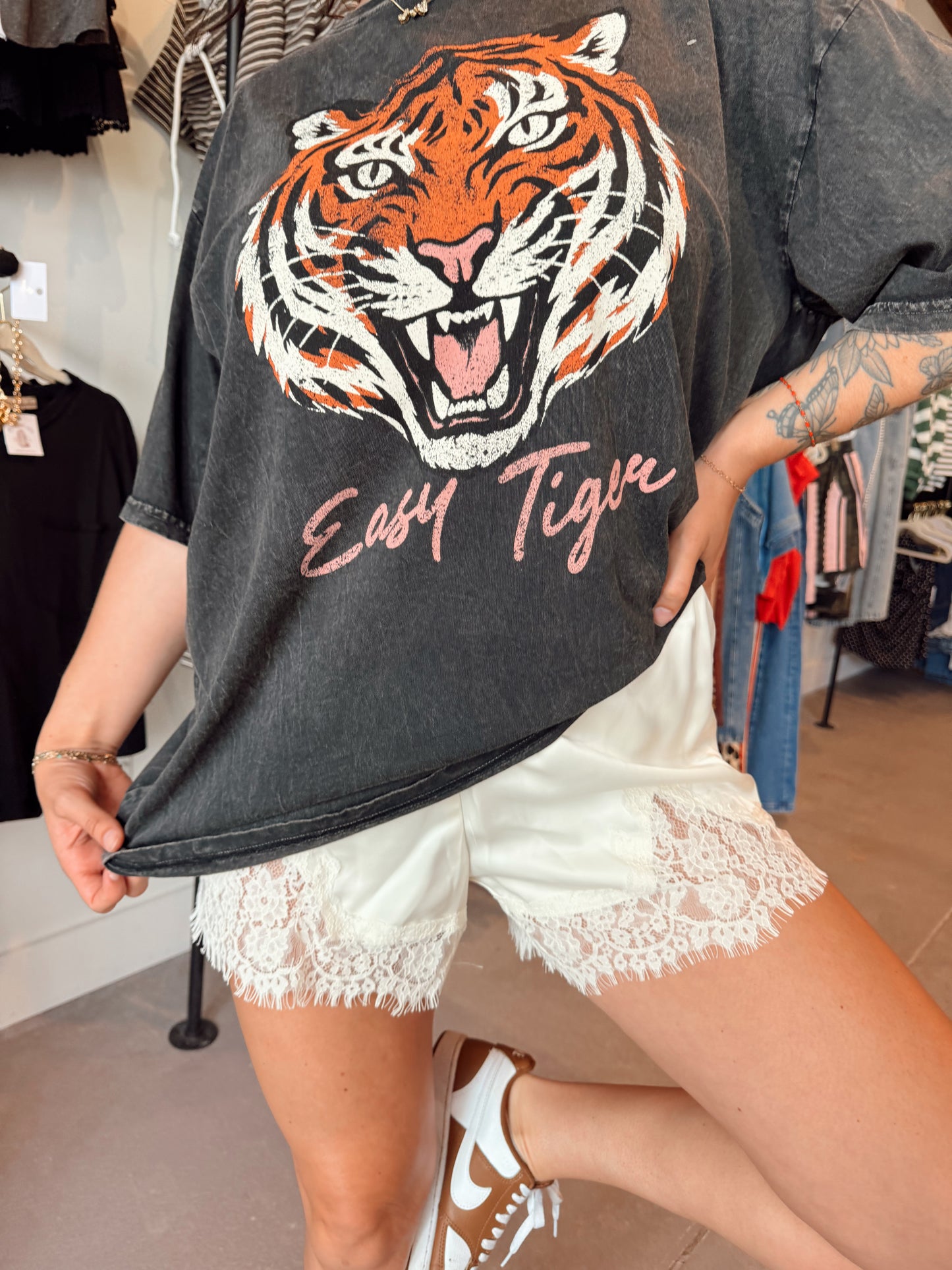 Ivory Silky Lace Shorts