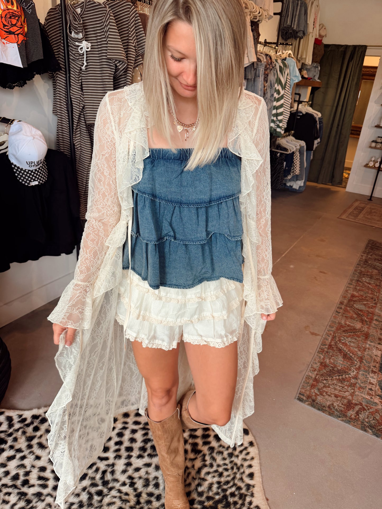 Denim Layered Babydoll Tank