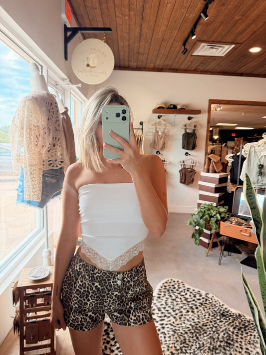 Leopard Low Rise Denim Shorts