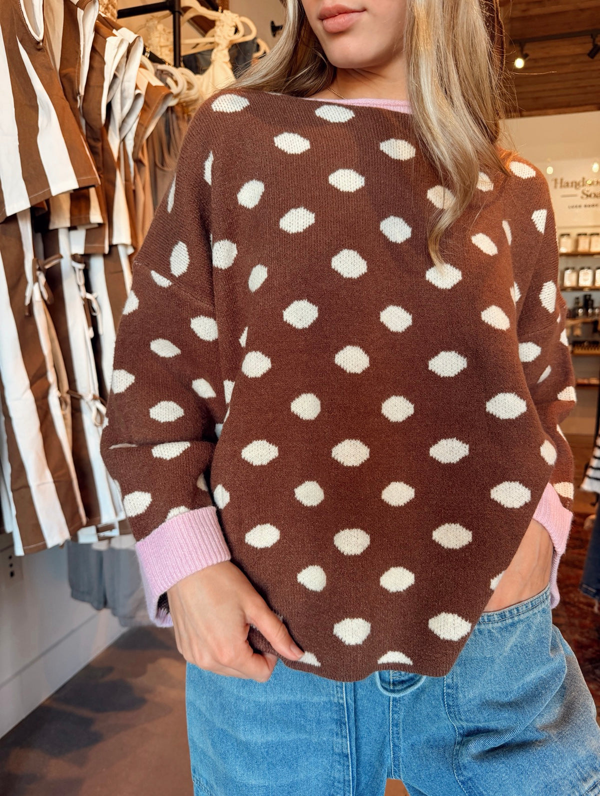 The Tilly Polka Dot Sweater Mocha