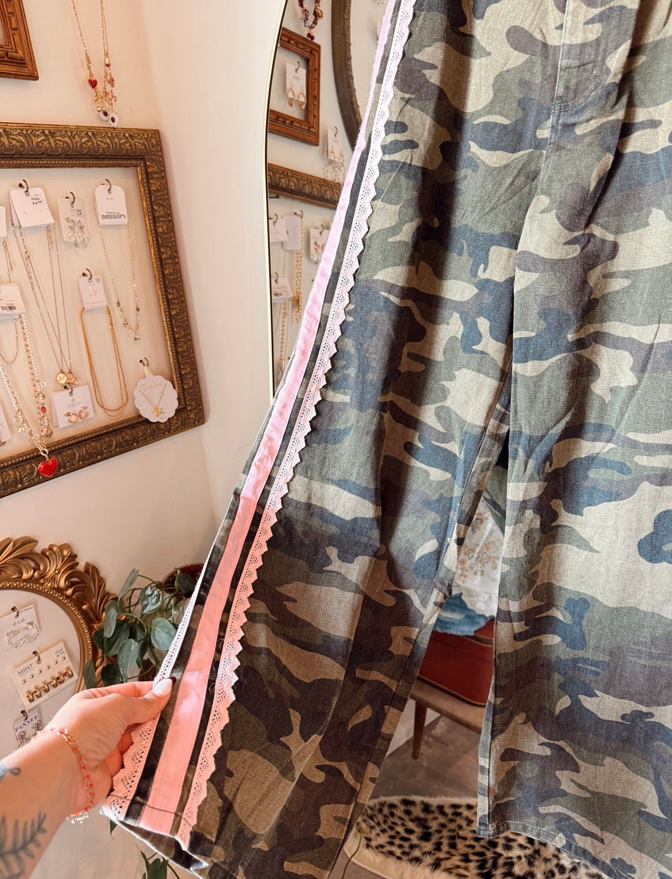 Bubblegum Denim Camo Pants