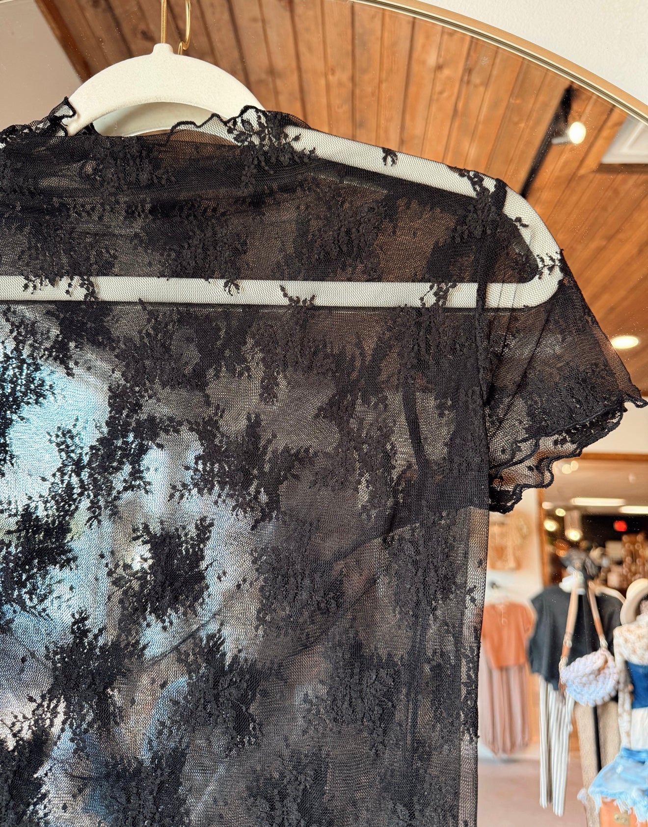 Black Short Sleeve Lace Top