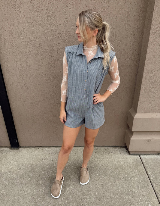 Pin Stripe Romper (Blue)