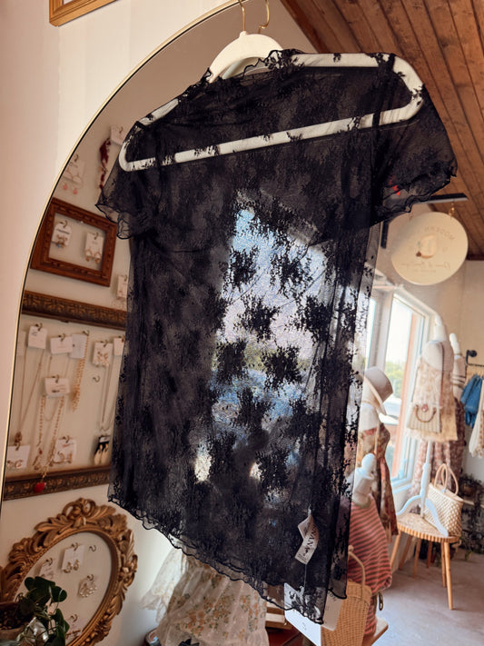 Black Short Sleeve Lace Top