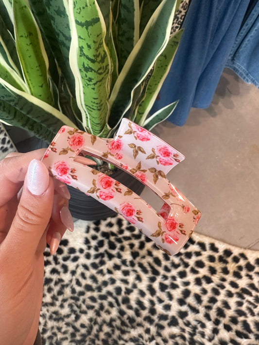 White Floral Claw Clip