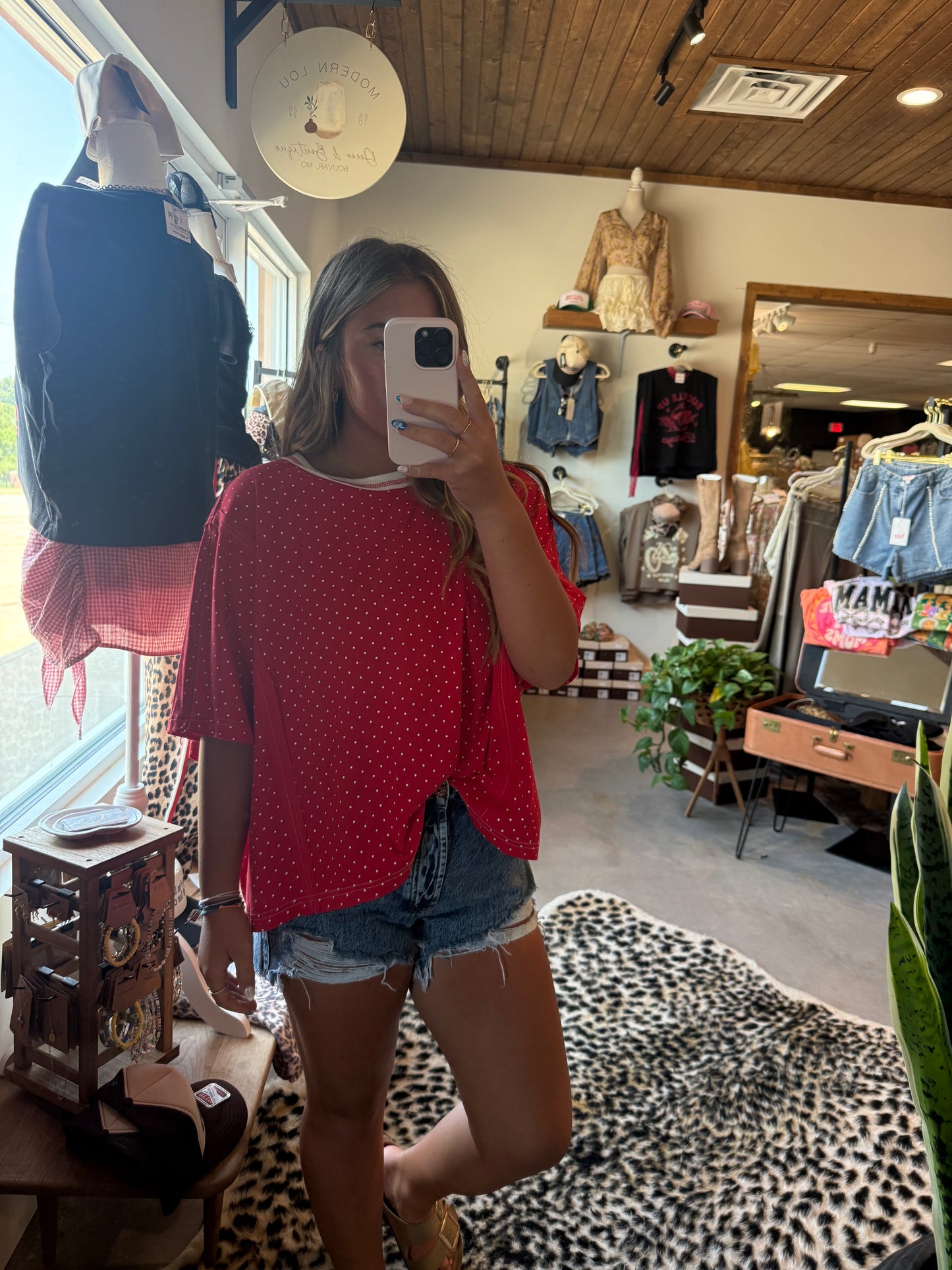 Red polka dot top