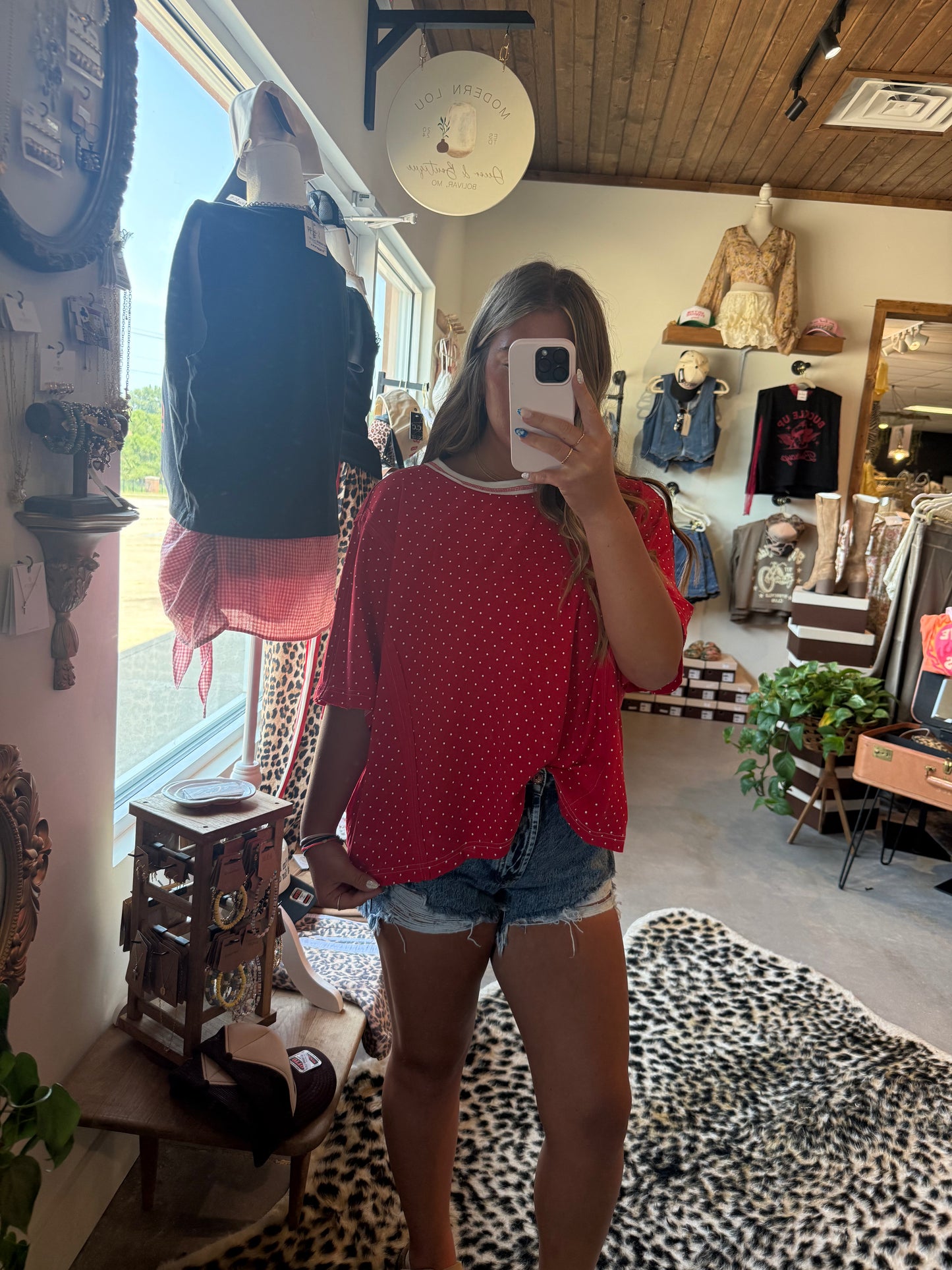 Red polka dot top