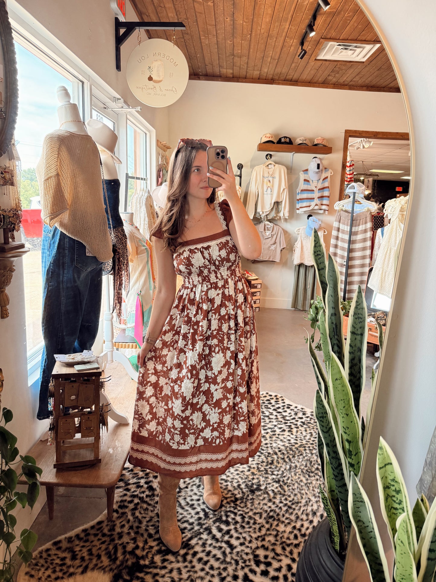 Auburn Flutter Sleeve Dress