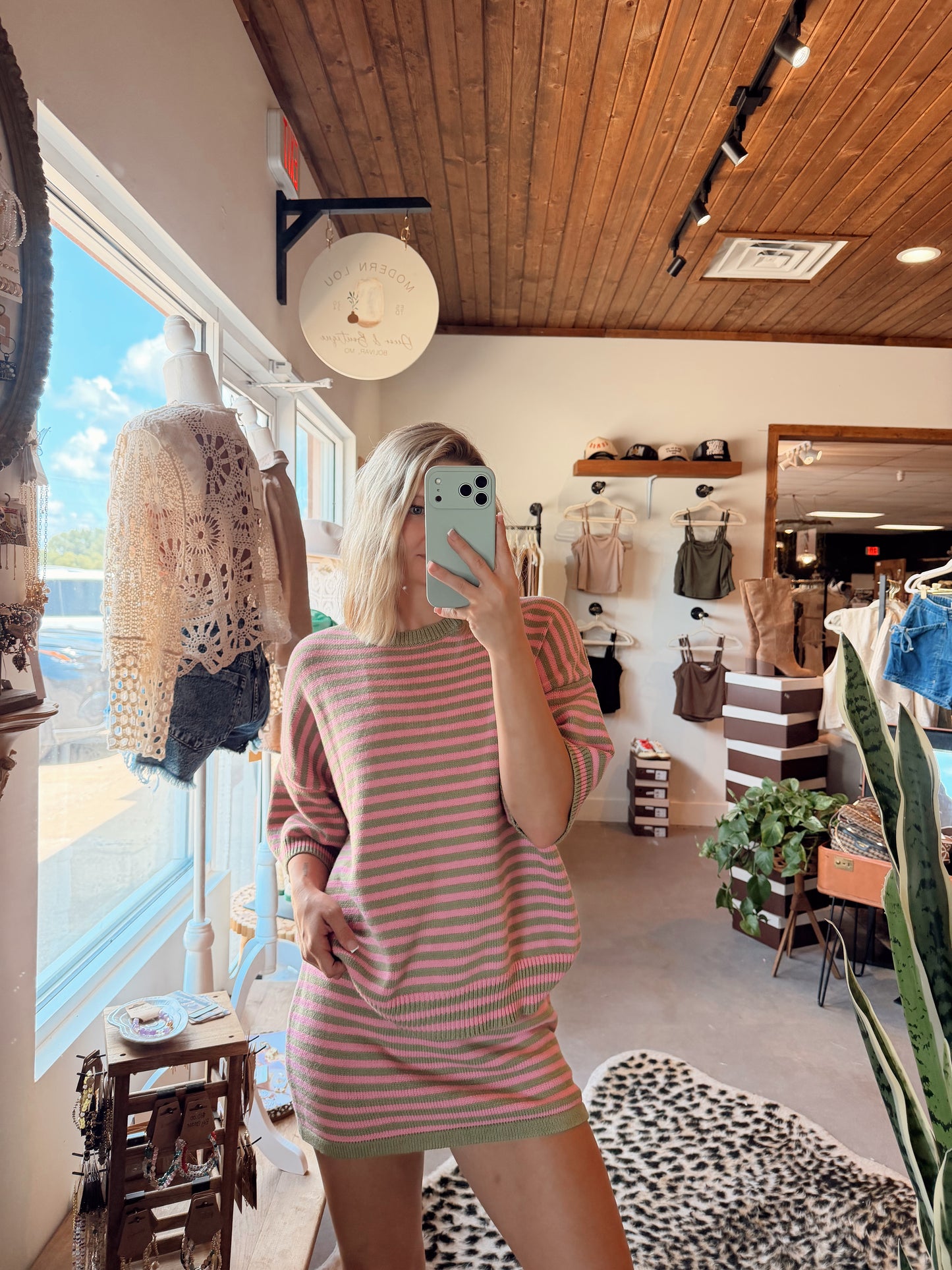 Pink & Green Stripe Top