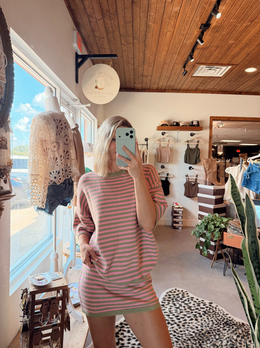 Pink & Green Stripe Top